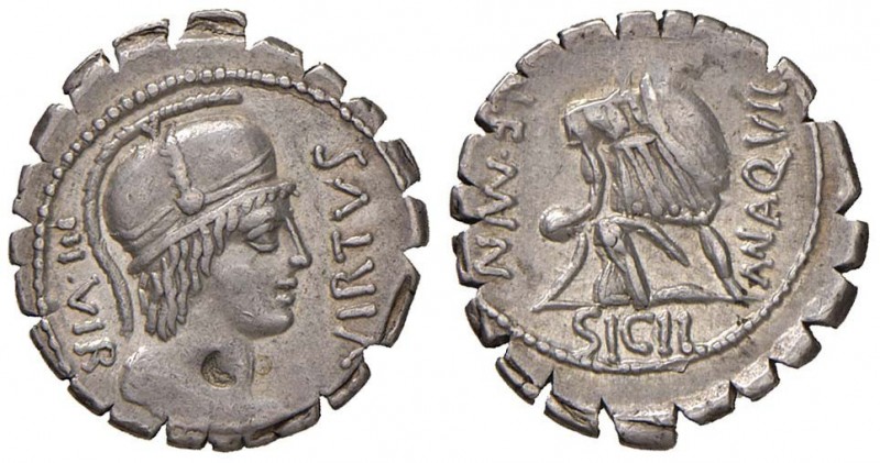 Aquillia - Man. Aquillius - Denario (109-108 a.C.) Busto del Valore a d. - R/ Il...