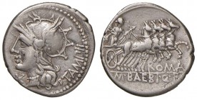 Baebia - M. Baebius - Denario (137 a.C.) Testa di Roma a s. - R/ Apollo su quadriga a d. - B. 12; Cr. 236/1 AG (g 3,91)
BB
