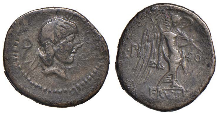 Calpurnia - L. Calpurnius Piso Frugi - Quinario (90 a.C.) Testa di Apollo a d. -...