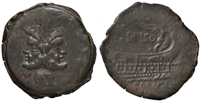 Calpurnia - L. Piso Frugi (90 a.C.) Asse Testa di Giano - R/ Prua a d. - Cr. 340...