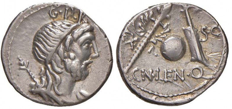 Cornelia - Cn. Lentulus - Denario (76-75 a.C.) Testa del Genio del Popolo Romano...