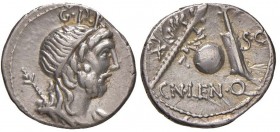 Cornelia - Cn. Lentulus - Denario (76-75 a.C.) Testa del Genio del Popolo Romano a d. - R/ Globo tra scettro, corona d'alloro e timone - B. 55; Cr. 39...