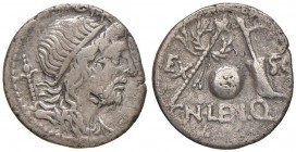Cornelia - Cornelius Lentulus Marcellinus - Denario (76-75 a.C.) Testa del Genio del Popolo romano a d. - R/ Scettro con ghirlanda, globo e timone - C...