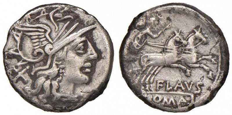 Decimius Flavus Denario (150 a.C.) Testa di Roma a d. - R/ La Vittoria su biga a...