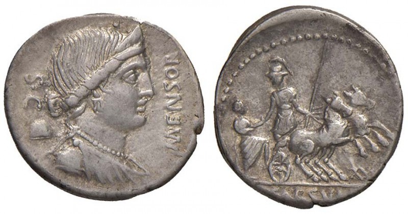 Farsuleia - L. Farsuleius Mensor - Denario (75 a.C.) Busto della Libertà a d., d...