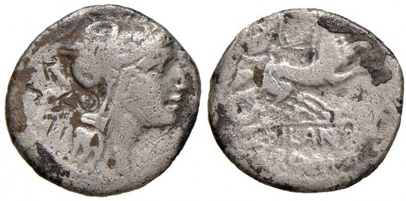 Junia - M. Junius Silanus - Denario (145 a.C.) Testa di Roma a d., dietro, testa...