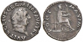 Vitellio (69) Denario - Busto laureato a d. - R/ Vesta seduta a d. tiene una patera e uno scettro - RIC 107 AG (g 3,02)
qBB