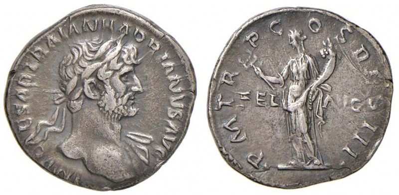 Adriano (117-138) Denario - Testa laureata e drappata a d. - R/ La Felicitas sta...