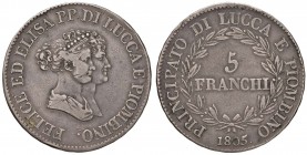 LUCCA Elisa e Felice Baciocchi (1805-1814) 5 Franchi 1805 - Gig. 1a AG (g 24,74) R Graffi e colpetti al bordo
MB