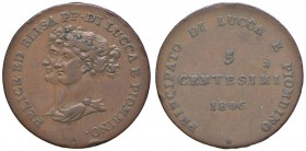 LUCCA Elisa Bonaparte e Felice Baciocchi (1805-1814) 5 Centesimi 1806 - MIR 246 CU (g 9,43) Colpetti al bordo
BB