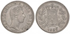 LUCCA Carlo Ludovico (1824-1847) 2 Lire 1837 - MIR 258 AG (g 9,26) Screpolatura al bordo
MB