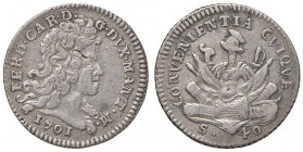 MANTOVA Ferdinando Carlo IV Gonzaga (1665-1708) 40 Soldi 1701 - MIR 739/1 AG (g 3,16) Poroso
BB
