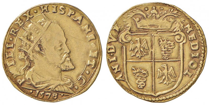 MILANO Filippo II (1556-1598) Doppia 1578 - Cr. 4/A AU (g 6,37) Graffio nel camp...