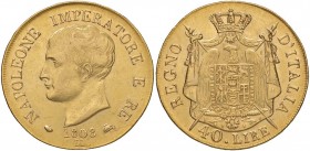 MILANO Napoleone (1805-1814) 40 Lire 1808 bordo in rilievo, apostrofo curvo - Gig. 72bis AU (g 12,91)
BB+