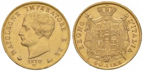 MILANO Napoleone (1805-1814) 40 Lire 1810 puntali aguzzi, 1 su 0 - Gig. 75a AU (g 12,90) Graffio sulla guancia al D/
BB+/SPL