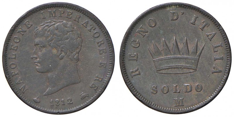 MILANO Napoleone (1805-1814) Soldo 1812 M - Gig. 214 CU (g 10,01) Colpi al bordo...