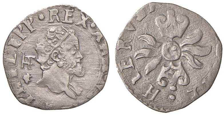 NAPOLI Filippo II (1556-1598) Mezzo Carlino o Zanetta - MIR 185 AG (g 1,03) RR S...