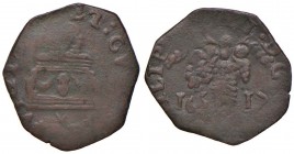 NAPOLI Filippo III (1598-1621) Tornese 1617 - cfr. MIR 225/3 CU (g 3,01) Interessante ribattitura in cui compare la data 166 - 17
qBB