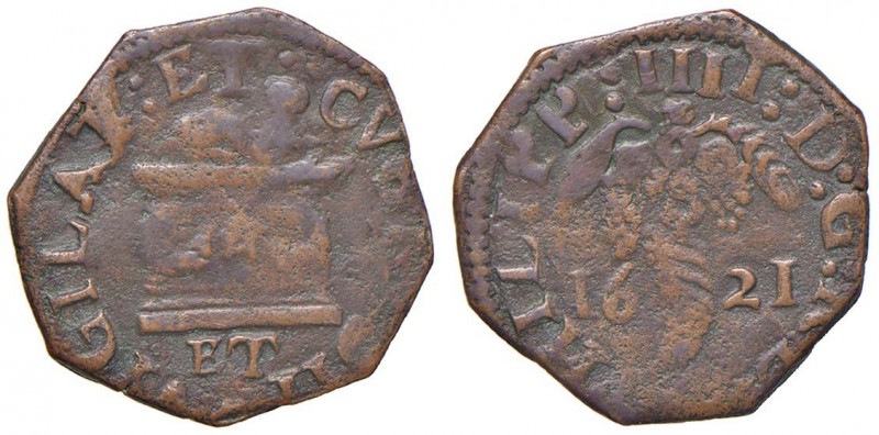 NAPOLI Filippo IV (1621-1665) Tornese 1621 Sigle GA/C - MIR 264 CU (g 3,38) Tipo...