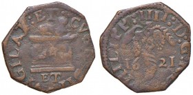 NAPOLI Filippo IV (1621-1665) Tornese 1621 Sigle GA/C - MIR 264 CU (g 3,38) Tipo “ARA”
qBB/BB