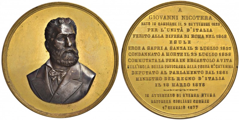 Anno 1877 - Giovanni Nicotera, commemorativa del politico italiano Bronzo dorato...