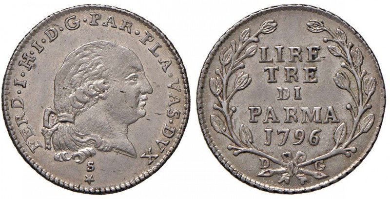 PARMA Ferdinando di Borbone (1765-1802) 3 Lire 1796 - MIR 1076/6 AG (g 3,66) Min...