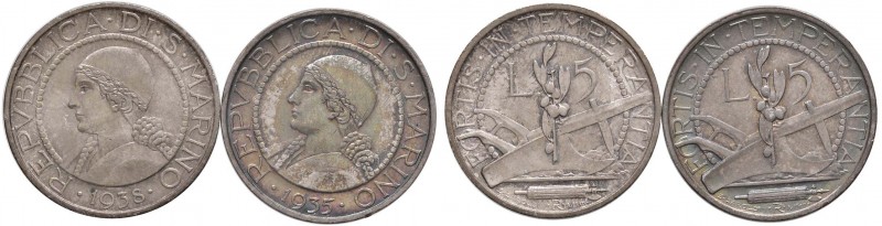 SAN MARINO 5 Lire 1935 e 1938 - AG Lotto di due monete
SPL-qFDC