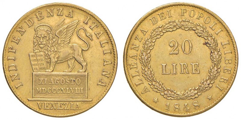 VENEZIA 20 Lire 1848 - Gig. 1 AU (g 6,43) RR Colpetto al bordo
BB+