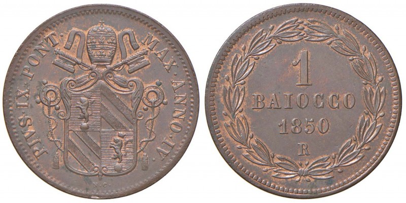 Pio IX (1846-1870) Baiocco 1850 A. IV - Nomisma 803 CU (g 10,03) Zone di rame ro...