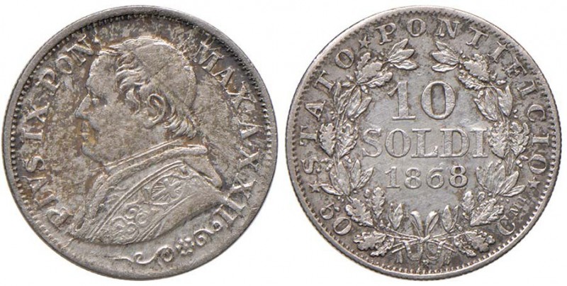 PIO IX (1846-1870) 10 Soldi 1868 A. XXII - Nomisma 884 AG (g 2,47)
SPL