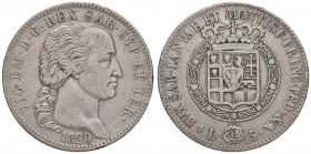 Vittorio Emanuele I (1802-1821) 5 Lire 1820 - Nomisma 519 AG R Diffusi minimi graffietti al D/, colpetto al bordo
MB
