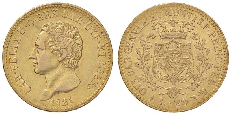 Carlo Felice (1821-1831) 20 Lire 1821 T - Nomisma 539 AU R Piccola screpolatura ...