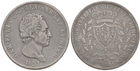 Carlo Felice (1821-1831) 5 Lire 1821 T - Nomisma 557 AG RRR Fondi ritoccati e ribassati
MB