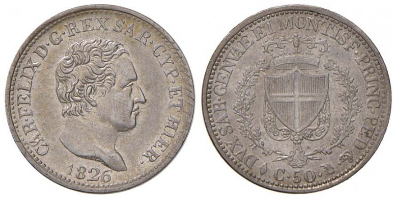 Carlo Felice (1821-1831) 50 Centesimi 1826 T - Nomisma 602 AG Minimi graffietti ...