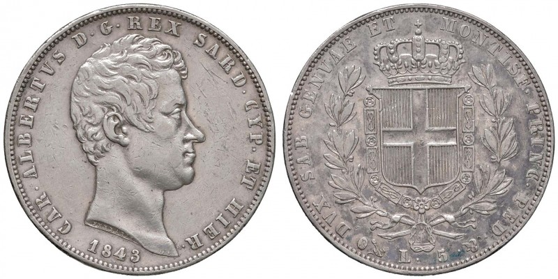 Carlo Alberto (1831-1849) 5 Lire 1843 G - Nomisma 696 AG Graffietti diffusi nel ...