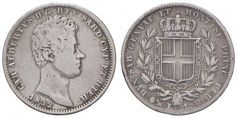 Carlo Alberto (1831-1849) Lira 1832 G - Nomisma 719 AG RR
 MB