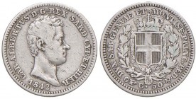Carlo Alberto (1831-1849) 50 Centesimi 1842 T - Nomisma 732 AG RR Modesti depositi
BB