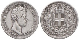 Carlo Alberto (1831-1849) 50 Centesimi 1847 T - Nomisma 735 AG RRR
BB