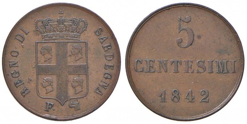 Carlo Alberto (1831-1849) 5 Centesimi 1842 T per la Sardegna - Nomisma 738 CU R...