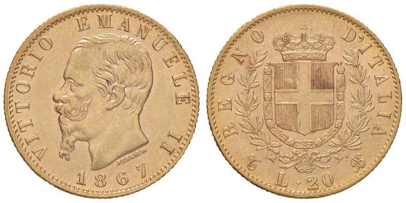 Vittorio Emanuele II (1861-1878) 20 Lire 1867 - Nomisma 854 AU
BB+