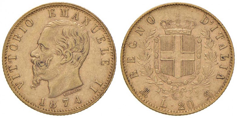 Vittorio Emanuele II (1861-1878) 20 Lire 1874 M - Nomisma 863 AU
 BB