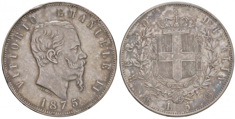 Vittorio Emanuele II (1861-1878) 5 Lire 1875 M - Nomisma 897 AG Colpo al bordo, ...