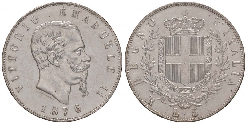 Vittorio Emanuele II (1861-1878) 5 Lire 1876 R - Nomisma 900 AG Sigillato SPL(-)...