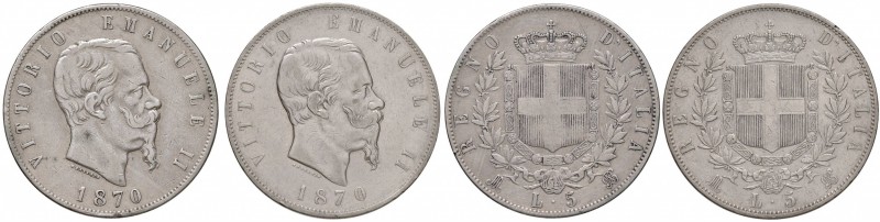 Vittorio Emanuele II (1861-1878) 5 Lire 1870 M - Nomisma 886 AG Lotto di due pez...