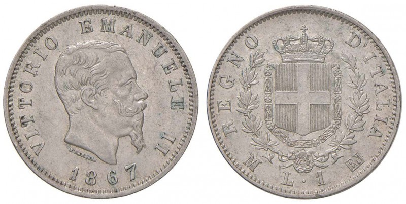 Vittorio Emanuele II (1861-1878) Lira 1867 M - Nomisma 915 AG Colpetto al bordo,...