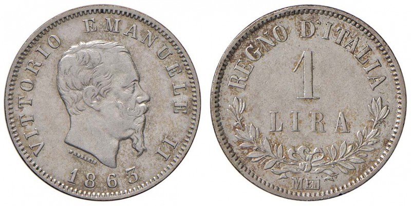 Vittorio Emanuele II (1861-1878) Lira 1863 M valore - Nomisma 917 AG
BB