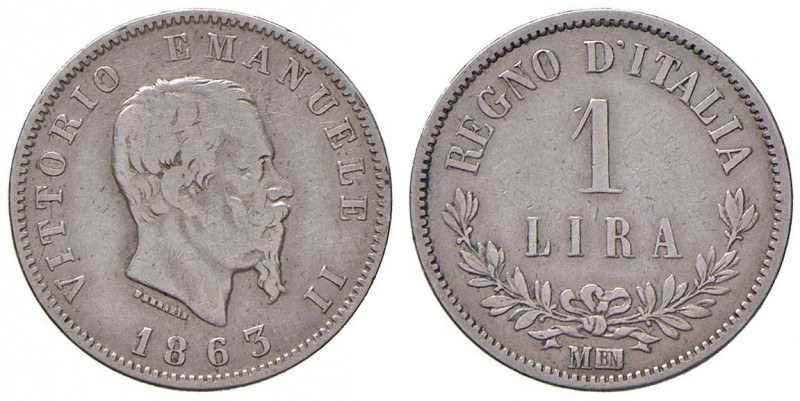 Vittorio Emanuele II (1861-1878) Lira 1863 M - Nomisma 917 AG
MB/qBB