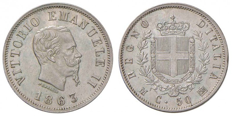 Vittorio Emanuele II (1861-1878) 50 Centesimi 1863 M stemma - Nomisma 923 AG R C...