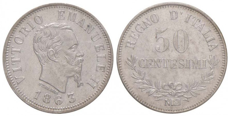 Vittorio Emanuele II (1861-1878) 50 Centesimi 1863 N valore - Nomisma 926 AG Sig...