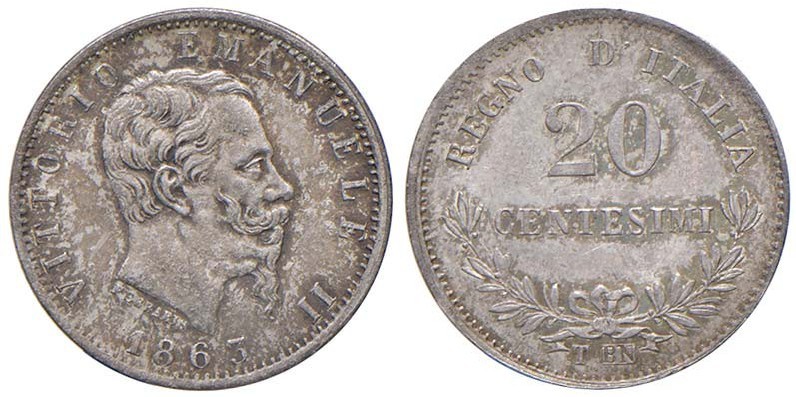 Vittorio Emanuele II 20 Centesimi 1863 T - Nomisma 934 AG Graffietti al R/
qFDC...